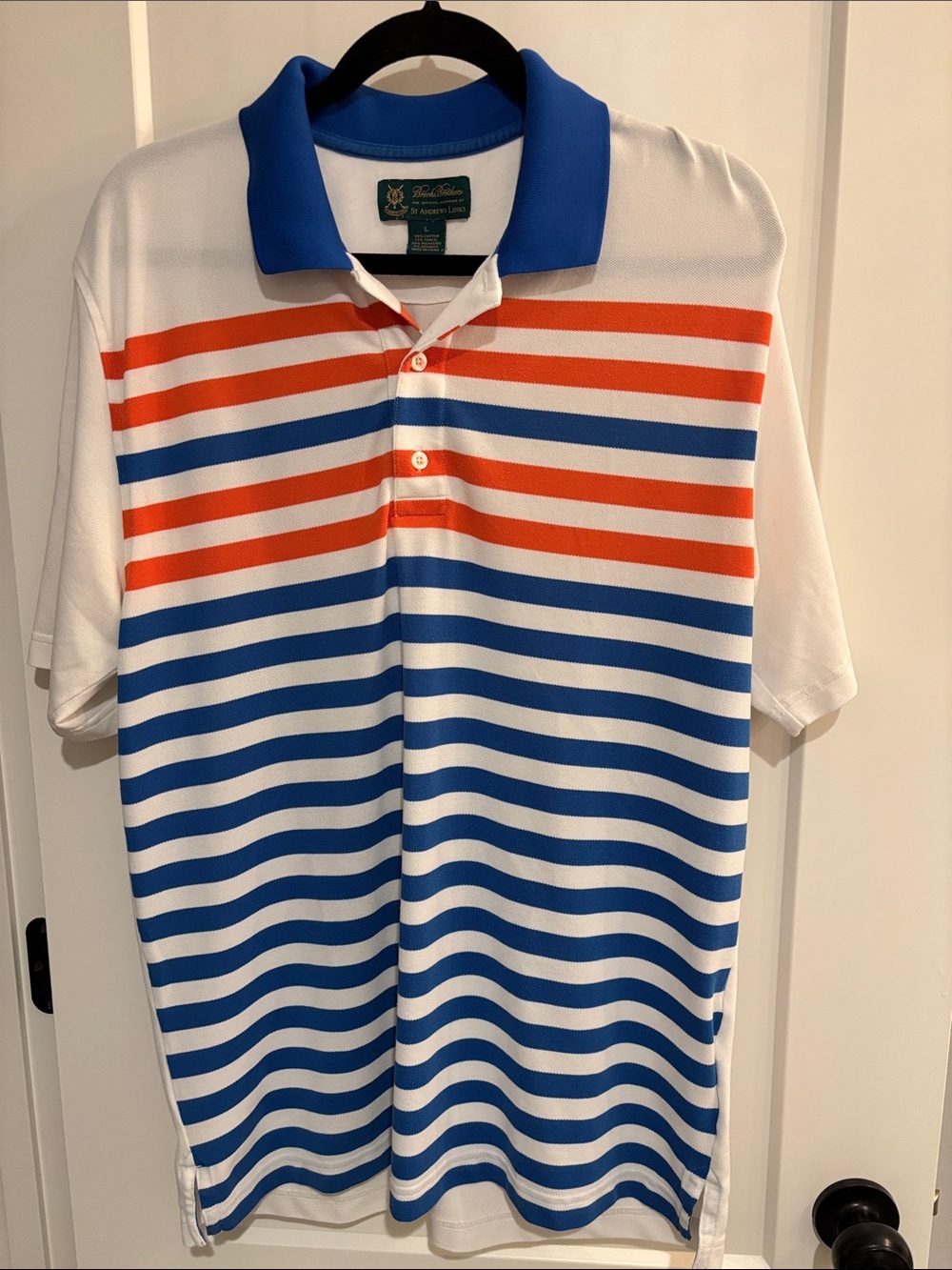 Brooks Brother’s Men’s Polo Shirt with Blue /Orange Stripes - Classic Casual